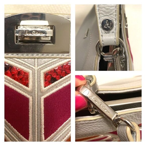 Exotic Sam Edelman stone grey pebbled leather snake embroidered geometric - Picture 4 of 7